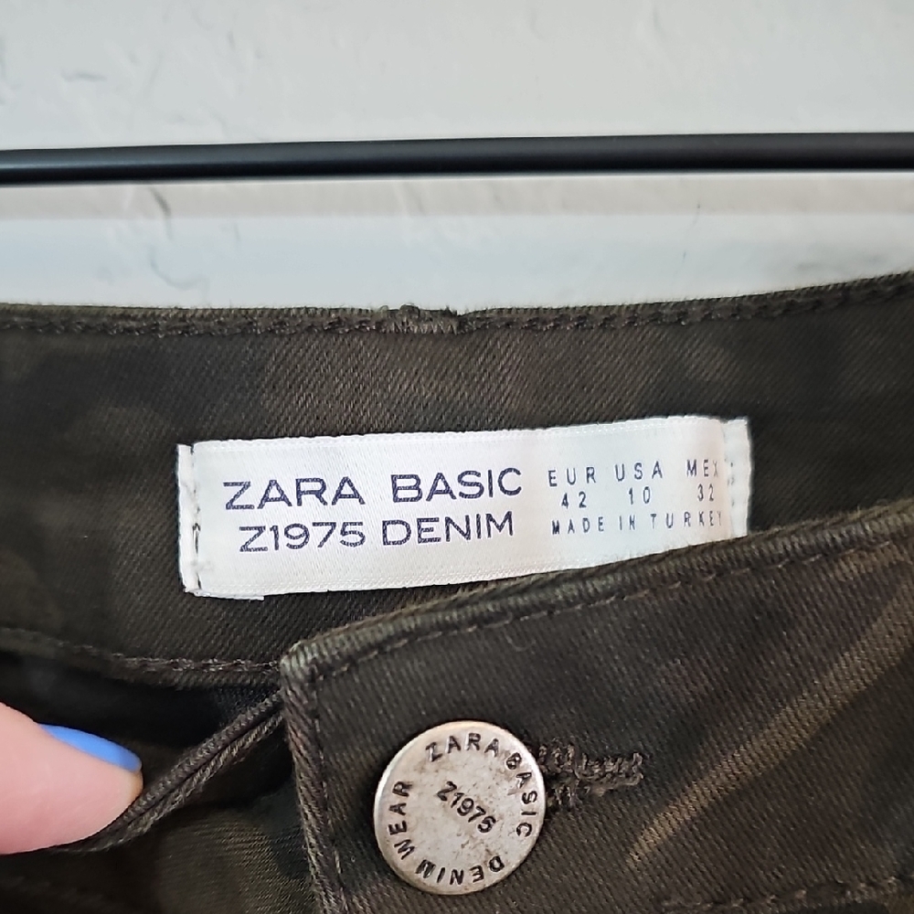 Zara Basic Z1975 Denim Camo Moto Skinny Jeans Womens Size 10 - Picture 4 of 7